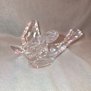 Clear Iridescent Art Glass Bird in Flight Figurine Sculpture 7.5 inch